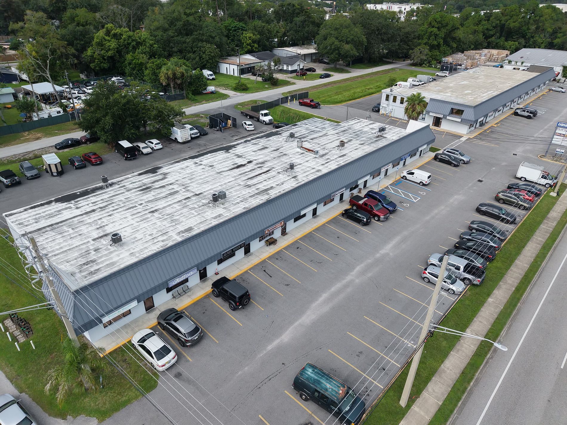 Aerial view of Andson Plaza, the multi-tenant light industrial and flex center at 6110 Powers Ave, Jacksonville, FL 32217